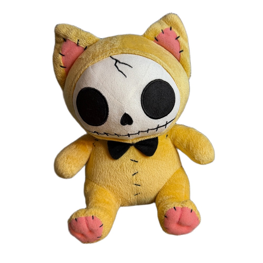 Summit Collection Furry Feline Skeleton Cat Plush Yellow Goth Spooky Toy 10 inch